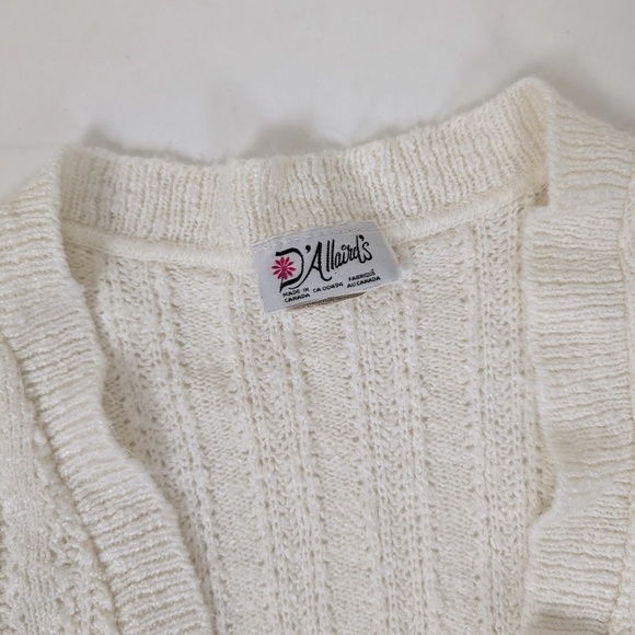 90's White Knit Vest Cropped Cable Fishermen Wrap Cross Wide Shoulders - Picture 5 of 8